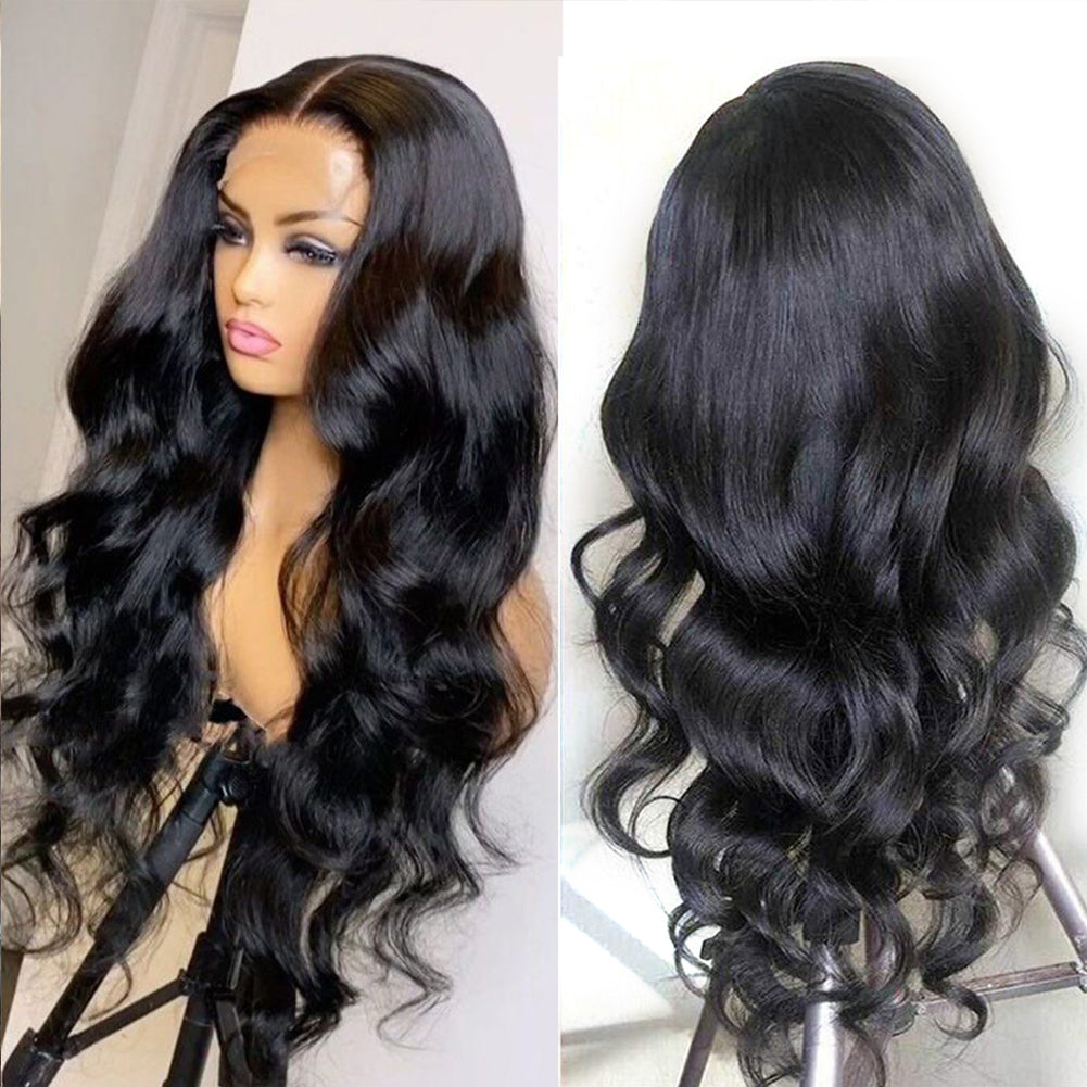Deep Wave Wig with Bangs Brown Black Long Synthetic Heat Resistant | GlowHub