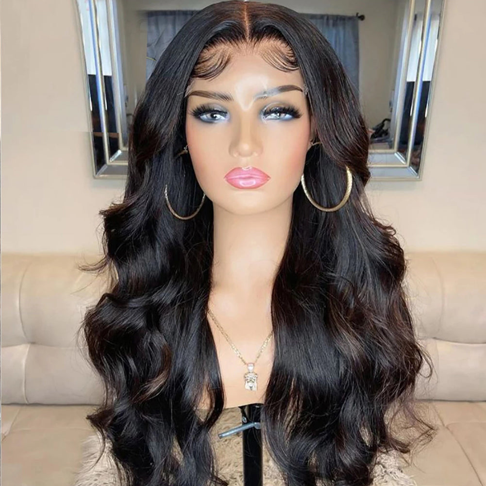 Deep Wave Wig with Bangs Brown Black Long Synthetic Heat Resistant | GlowHub