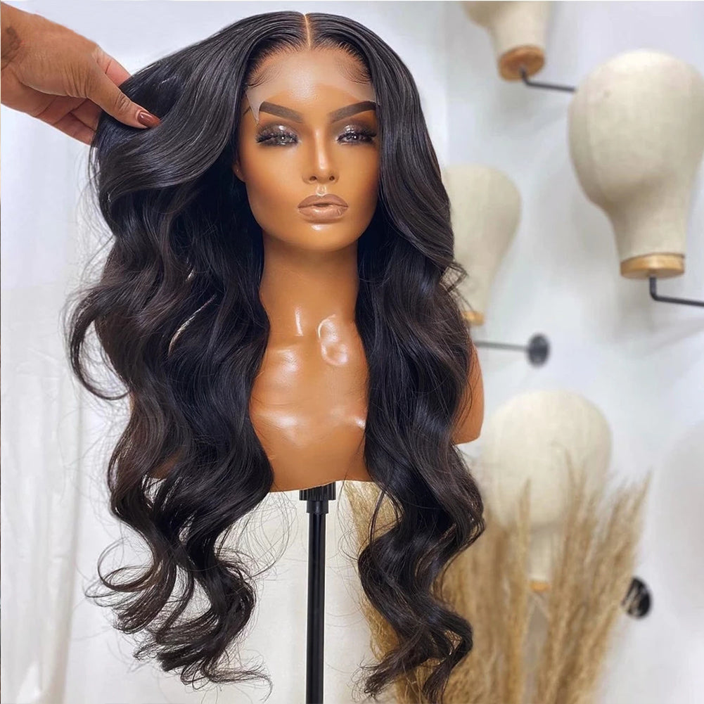 Deep Wave Wig with Bangs Brown Black Long Synthetic Heat Resistant | GlowHub